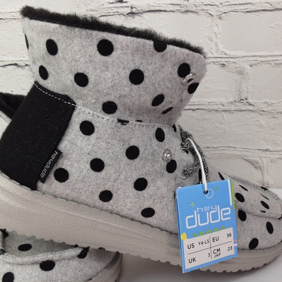 HEY DUDE 'BRITT' FUR LINING SNAP & FOLD CUFF TWO LOOKS IN ONE SHOE BL. POLKA-DOT - Picture 8 of 16